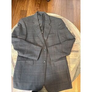 Jos. A. Bank 43L 2 Button Brown Plaid Houndstooth Blazer Sport Coat 100% Wool